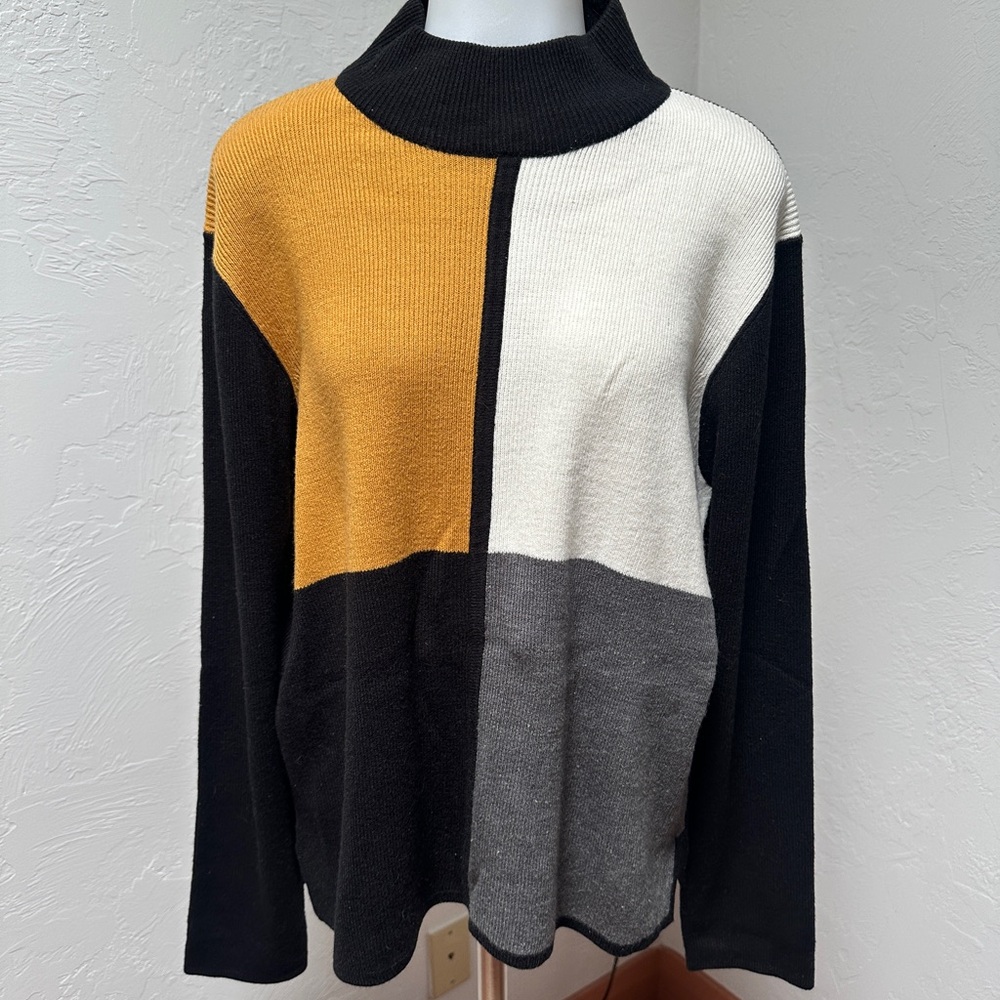 Passport Color Block Mockneck Sweater - Black, Gold, Gray, White